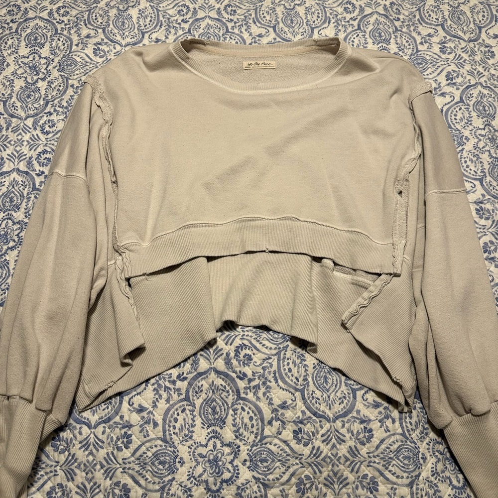 Free People Tan Asymmetrical Crop Long Sleeve Sweatshirt